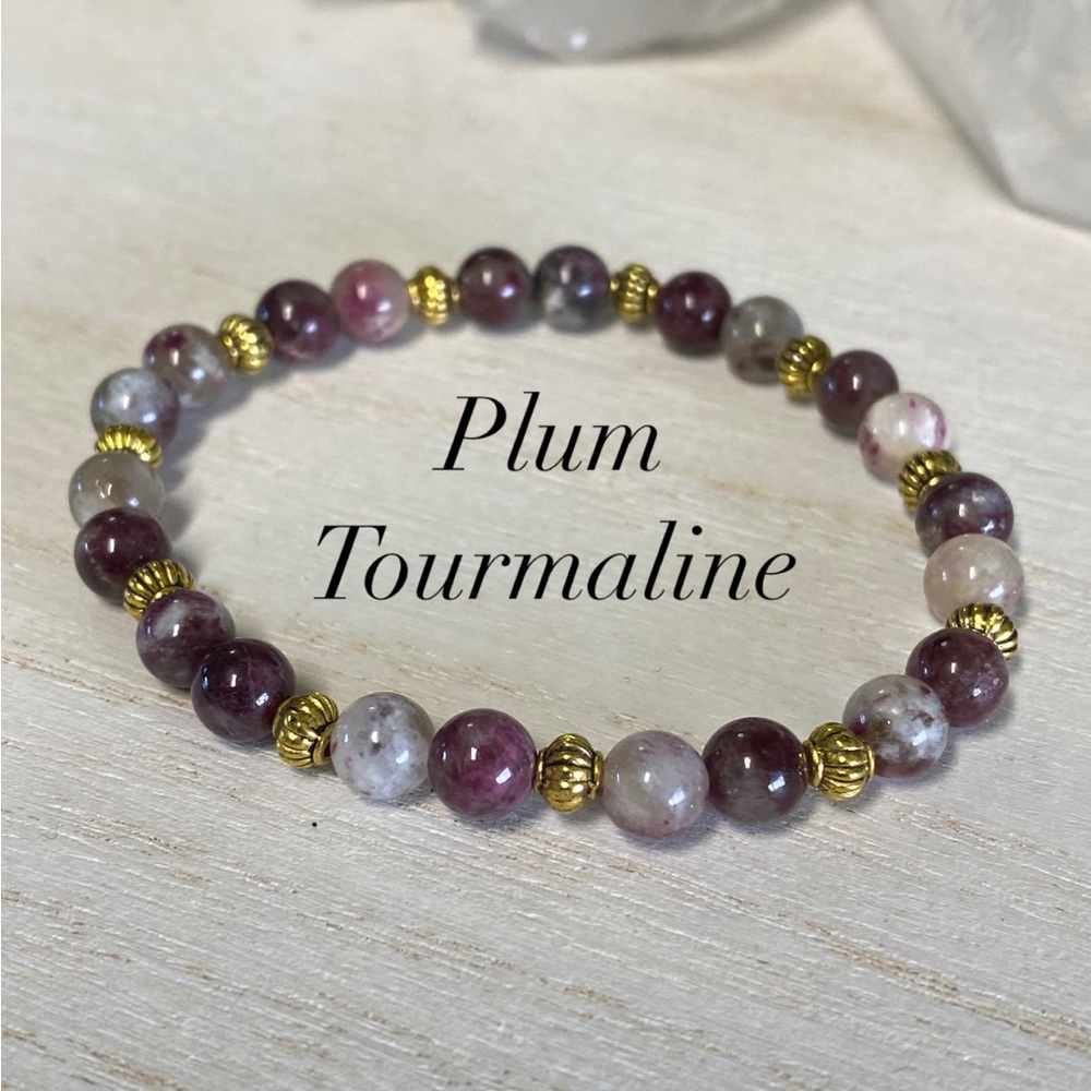 2/$35 - Plum Tourmaline Gemstone Stretch Bracelet - 6mm